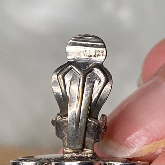 Vintage 835 Silver Marked Holland Blue Delft Windmill Floral Clip On Earrings - Picture 6 of 10